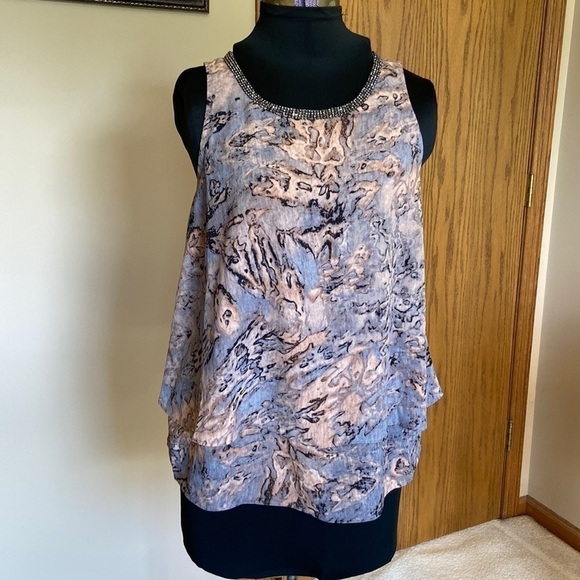 JUICY couture layered embellished gray and peach tank top Size Small - Picture 2 of 11